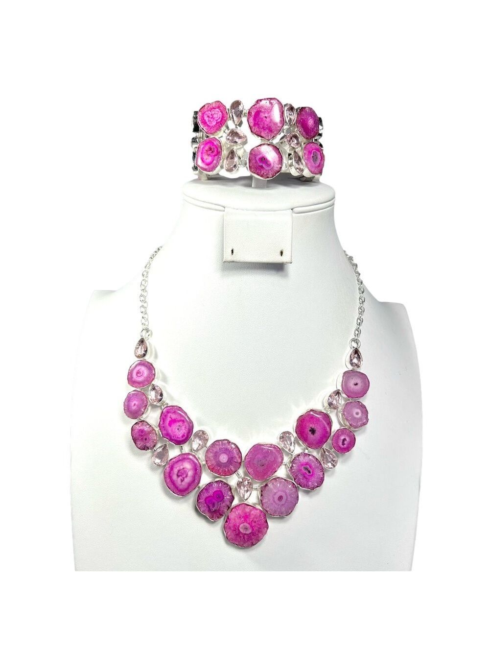 Pink Solar Quartz 925 Large Gemstone Necklace & Bracelet